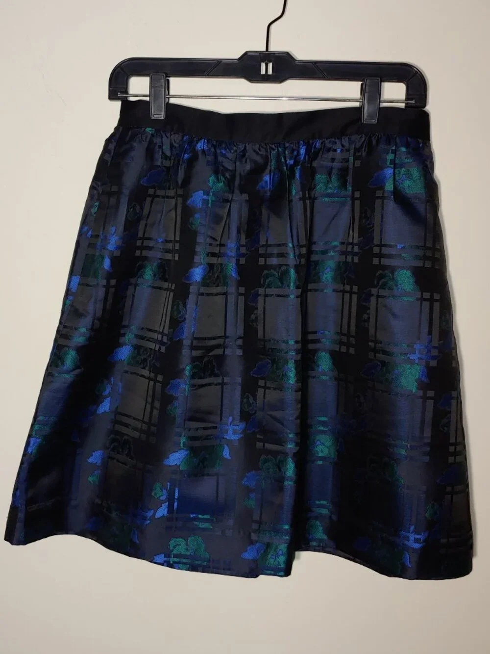J.Crew Jacquard Gathered A-Line Full Skirt Midi Size 6 Black Blue Green